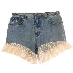 Gloria Vanderbilt White Ruffle Lace Jean Shorts Size 6